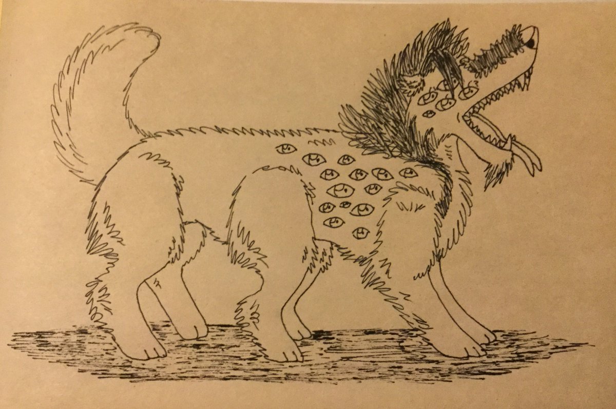 Wolfpangolin's tweet photo. #inksketchsunday #traditional #ink #wolfdrawing #wolfmonster #traditionalart #multiplelimbs #alltheeyes #creature #monster #beast #thefuckisthat https://t.co/m2TRIDgNg5