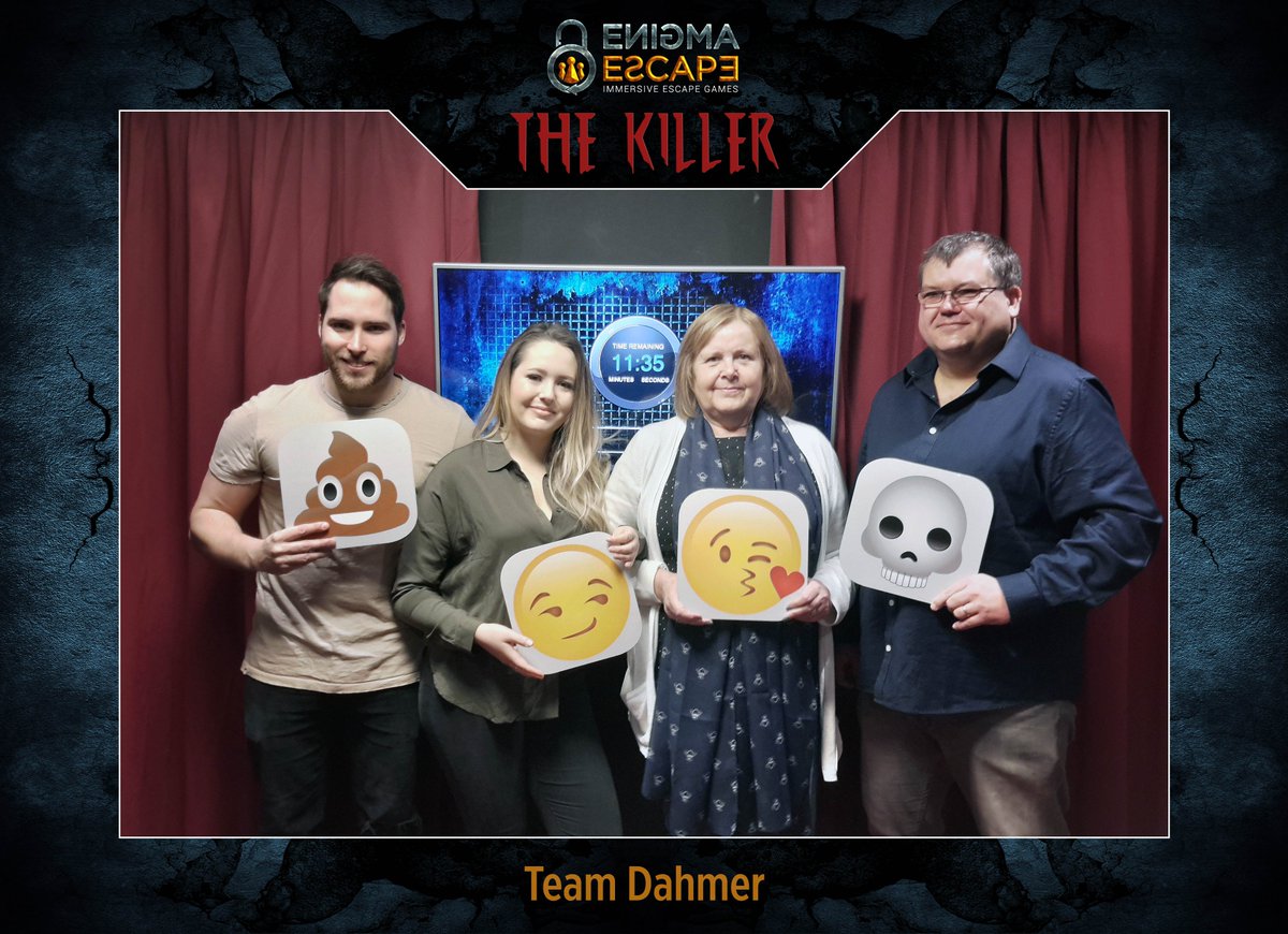 Team Dahmer #TheKiller #EnigmaEscape #FamilyEscape #FirstTimers #BirthdayEscape #EscapeOrDie #Eurgh #QuadCrew #CodeCrackers #Winners