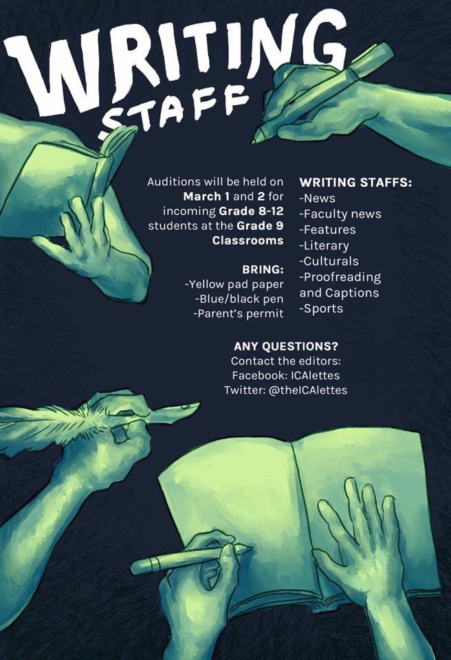 theICAlettes's tweet photo. Pursue greatness through your passion. The ICAlettes opens all incoming Grade 8 to Grade 12 students to rediscover theirs.

Illustrations by Sarah Huang and Ashley Sioco
Layouts by Kathrynne Victoria Yu and Abby Chua https://t.co/B9vgIXXiKa