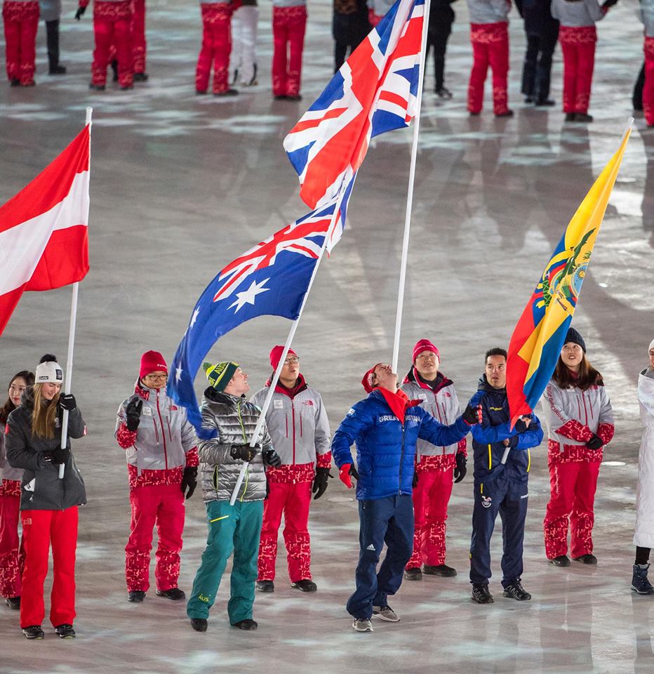 cfcbish's tweet photo. @TheLastLeg #isitok #billymorgan should get a GOLD for his flag carrying at the end of the #pyeongchangOlympics2018 #legend https://t.co/ElxPdaiVmW