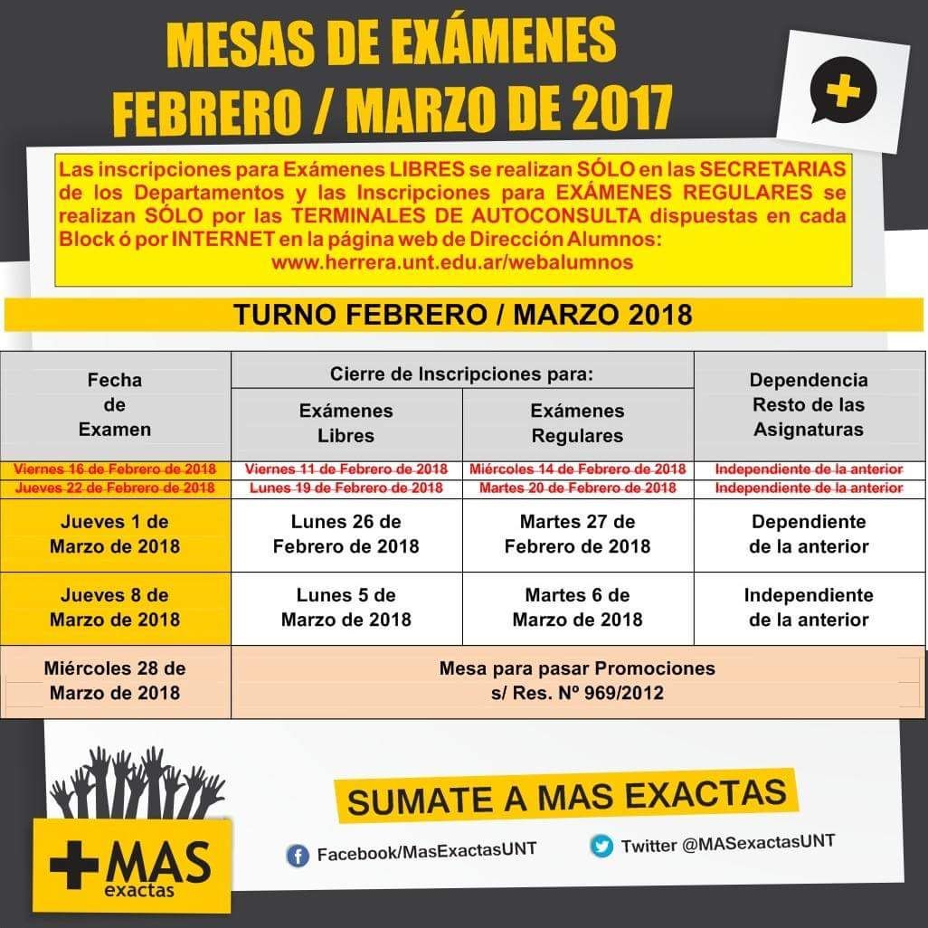 MASexactasUNT's tweet photo. [ATENCIÓN] Próxima mesa de examen Jueves 01/03 

#Sumate #MasExactas #Facet #UNT https://t.co/XjbP03rxEz