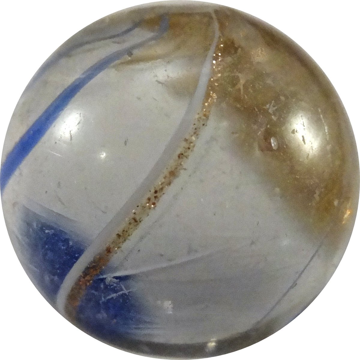 CollectMarbles's tweet image. Banded Lutz. Germany. Circa 1860-1920. 5/8". Estimated value  $60-$100. From near end of cane, but has damage. #marblecollecting #marbleoftheday #marble  #marbles @CollectMarbles