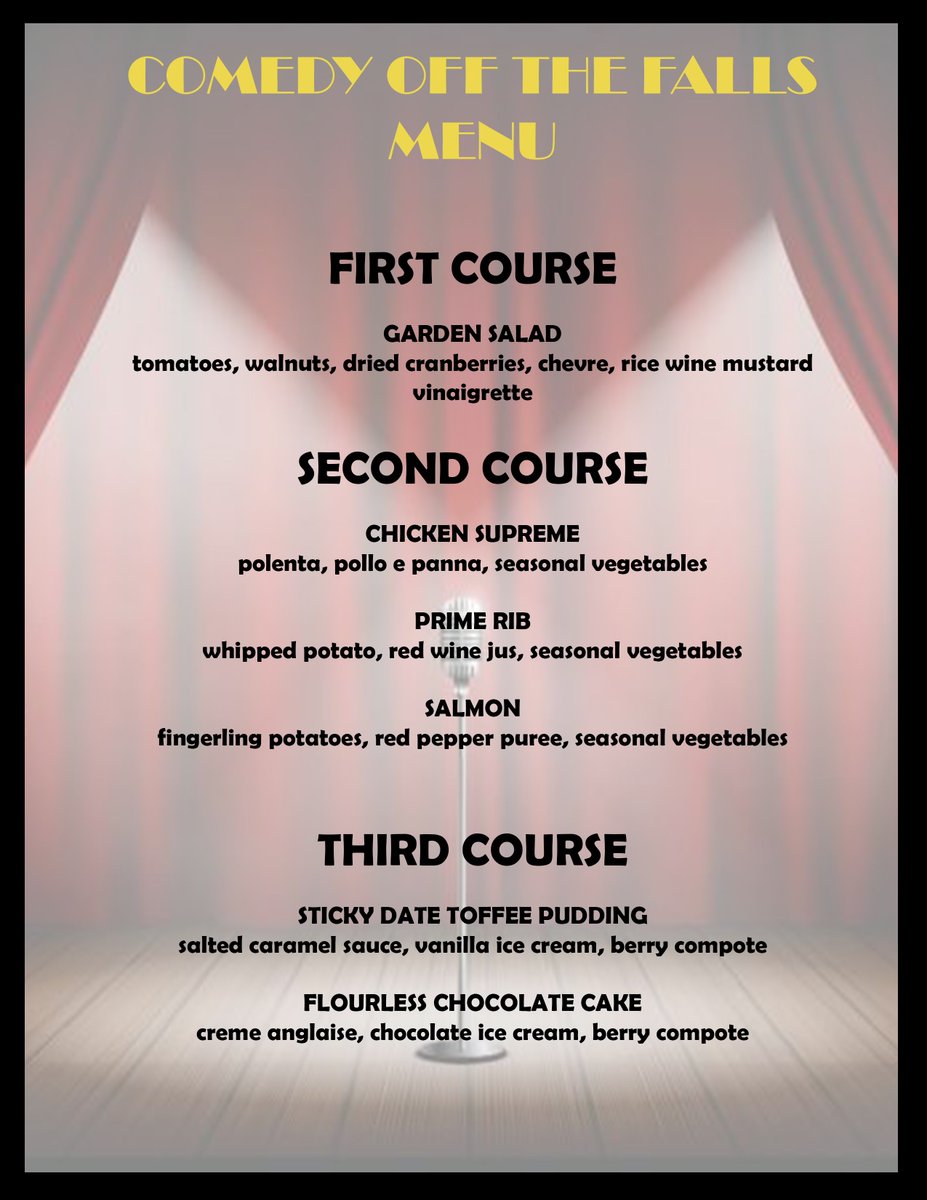 Join us March 16th for Comedy off the falls! Tickets are 50% sold out!! Stop in or call 642-4400 to purchase your tickets today.