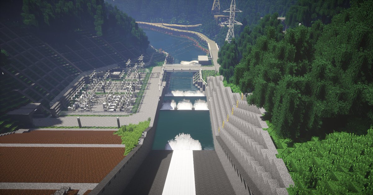 Yakiniku ダム竣工しました 初の大規模ロックフィルダムです 下流のダムと併せて揚水発電を行い また洪水調節の機能も保持 Minecraftダム部 Minecraft マインクラフト ダム