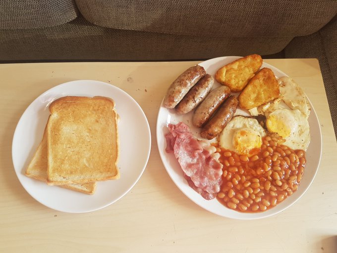 To my non-British fans, this is what we call a "Full English Breakfast". It is delicious, and it's the<a href="/tag/ballbusting"class="tags"><span>#ballbusting</span></a>