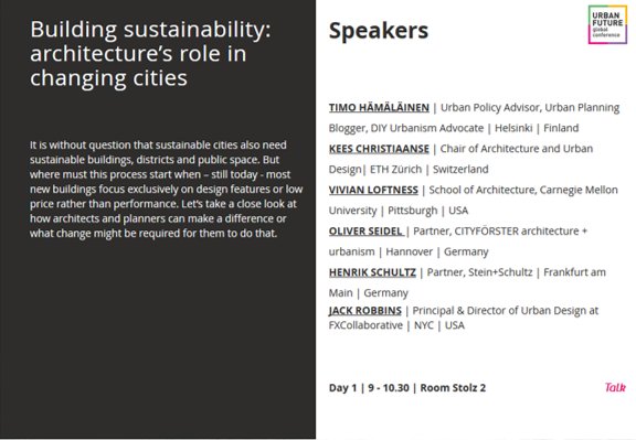 The highlight of next week is visiting #Vienna and the #UFGC18 edition of the @UrbanFutureConf. I have the pleasure to chair the session 'Building sustainability: architecture’s role in changing cities'. Very exciting, come check it out if you're there! urban-future.org/programme