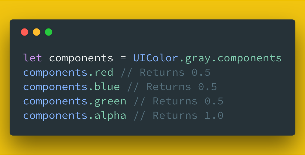 PublicExtension's tweet image. 9️⃣5️⃣: @thillsman has a really clever method (or computed variable) to help you get the individual components from a UIColor.

github.com/mergesort/Publ…