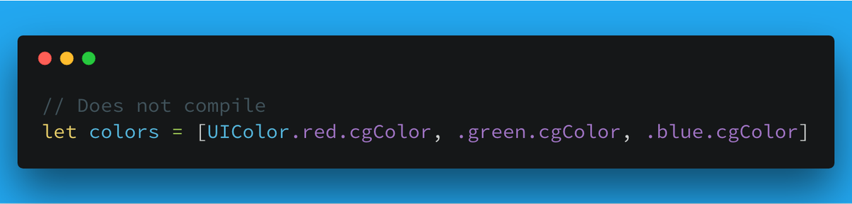 PublicExtension's tweet image. 9️⃣5️⃣: @jasdev brings us an extension to turn an array of UIColors into CGColors with the benefit of now being able to use implicit member expressions.

github.com/mergesort/Publ…
