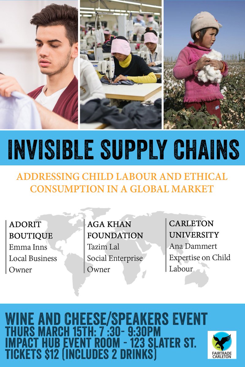 CUFairTrade's tweet image. We are so excited to announce we are hosting a #wineandcheese night about the topic of child labour and invisible supply chains. Check out our awesome poster which has all the details! Tickets available here: eventbrite.com/e/wine-cheese-…