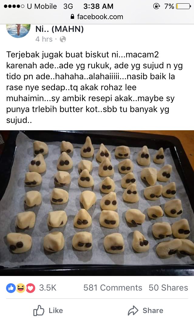 fatihahharoza's tweet photo. terhibur scroll fb jumpa post share resepi biskut susu bentuk alien tu. terhibur part orang lain yang try resepi tu. 😂 https://t.co/mWyFwyyQMW