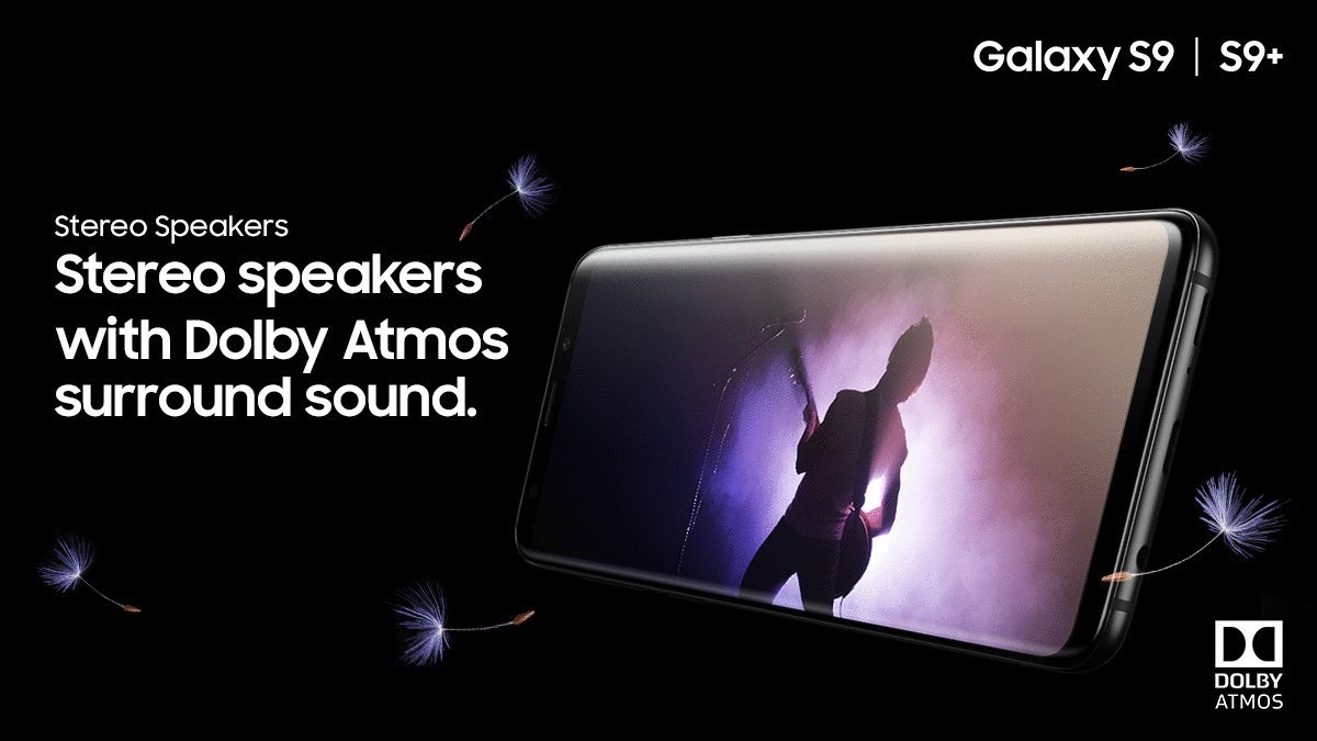 Samsung S9 dilengkapi dengan Speaker Stereo dengan dukungan Dolby Atmos Surround sound.