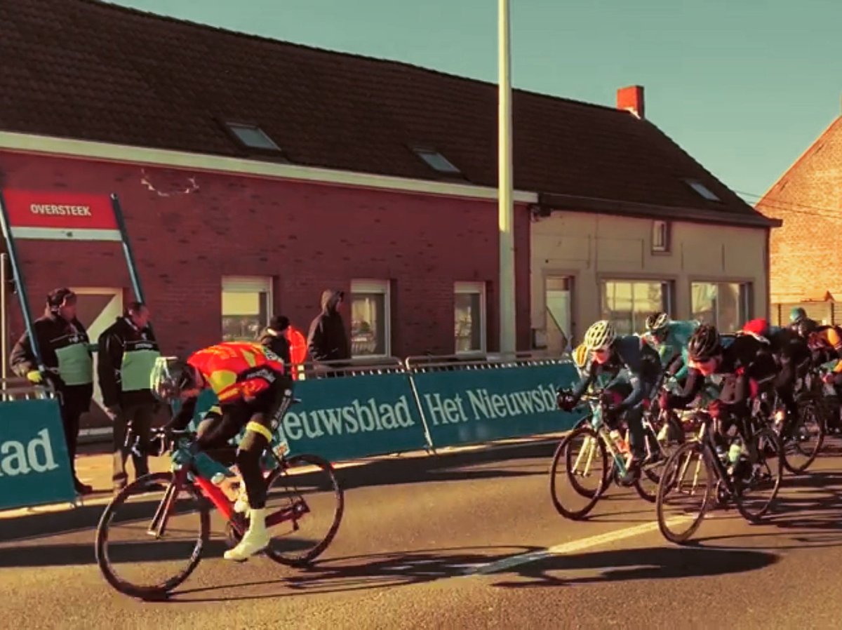 #estrellabikes and <a href="/charley/">charley</a>.calvert taking 3rd place for @team_backstedt_hotchillee in 2018 Kuurne-Brussel-Kuurne Junior race! By David West