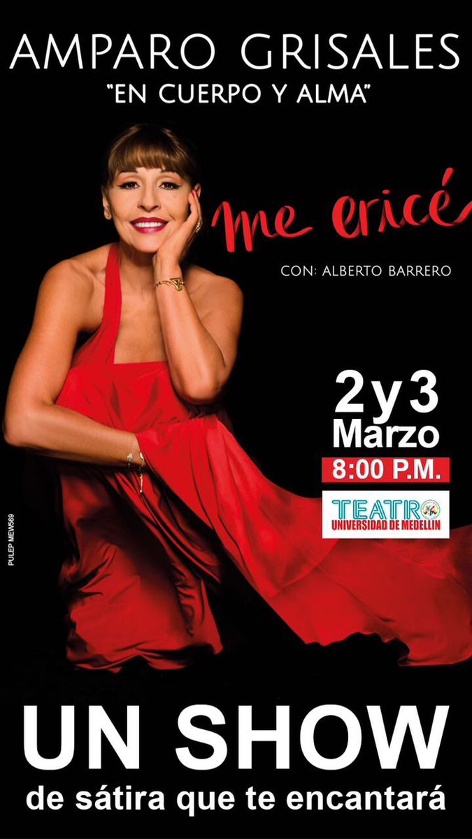 patgrisales's tweet photo. Medellín.   Allá vamos con @Amparo_Grisales y @barreroal para disfrutar del bello espectáculo #meerice. Una comedia llena de sátira. Música. Y mucho humor. @Yopucheros invita @Fundarte1 Informes @LaTiquetera https://t.co/ytPPG7P6jU