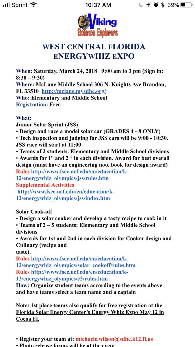 West Central Florida Energy Whiz Expo! Coming March 24! <a href="/MclaneSchool/">Mclane Middle School</a> #hillsboroughstem
