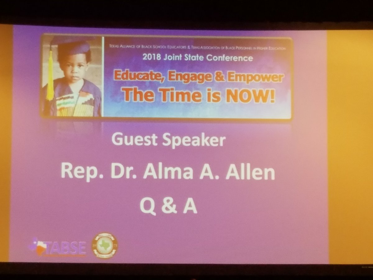 nedra_robinson's tweet photo. Yesterday, as I was walked to the @TABSE_Texas Conference, I made small talk w/a woman also headed to the conference. Unbeknownst to me, she was Rep. Dr. Alma Allen. I sat in awe as she detailed her 39 year career as an educator & transition to the #txlege.
#MyShero #TABSE2018 https://t.co/nt2UsZruzB