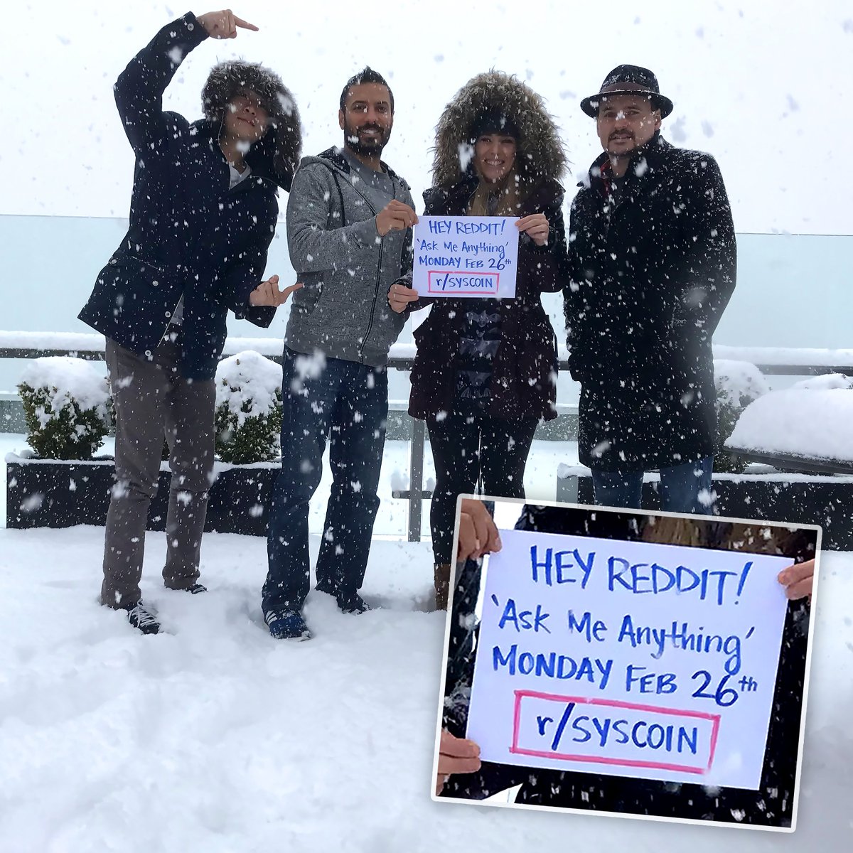syscoin's tweet photo. You asked? We deliver! We are happy to announce that we will be doing a @reddit iAmA (Ask me anything) in 24H (tomorrow). Join u/danosphere, u/sidhujag, u/sebastien123 &amp; u/keyare with all your questions, February 26th, 8AM PST! https://t.co/sqOLnC36C3
