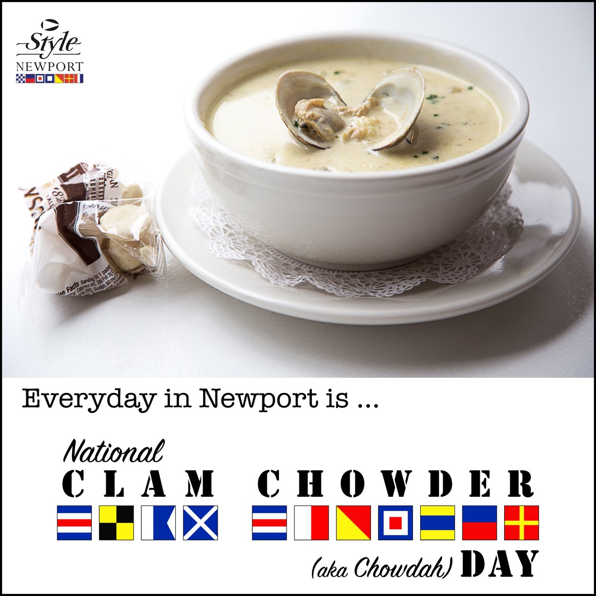 StyleNewport's tweet photo. A rainy day in Newport is the perfect day to celebrate National CLAM CHOWDER DAY! Or CHOWDAH as we say in New England! 🍜⚓️❤️ #nationalclamchowderday #nationalclamchowdahday #nationalchowderday #nationalchowdahday #chowderday #chowdahday #chowder #chowdah #newportri #newport https://t.co/9lHSaLyoP0
