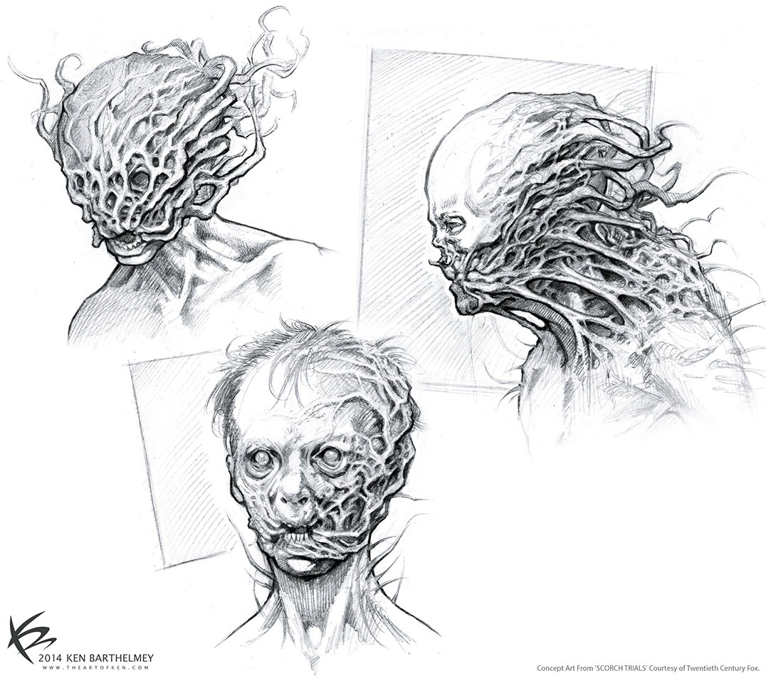 Crank concept sketches I did for the film ''The Scorch Trials''. What option is the scariest?