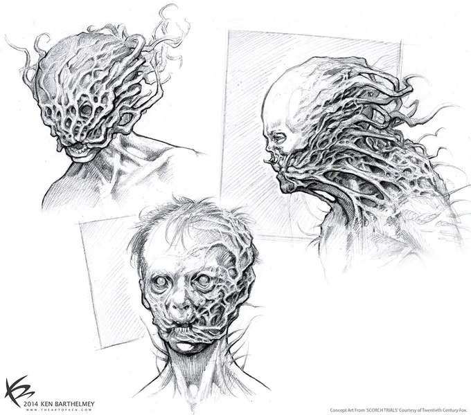 Crank concept sketches I did for the film ''The Scorch Trials''. What option is the scariest? 