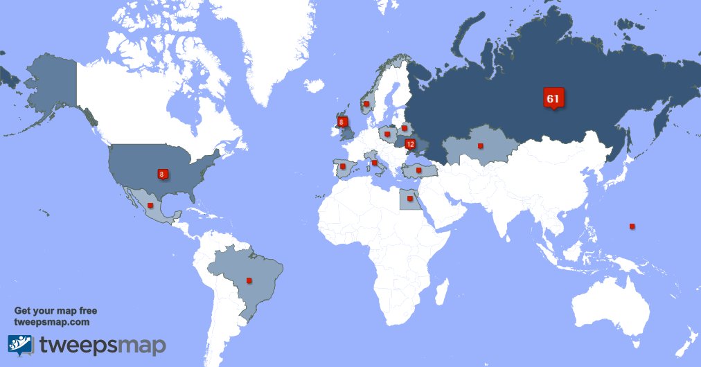 AliceeeWorld's tweet photo. My followers live in Russia (60%), Ukraine(12%)... Get your free map: https://t.co/eUMD6jsrBc https://t.co/O5L82oCkdi