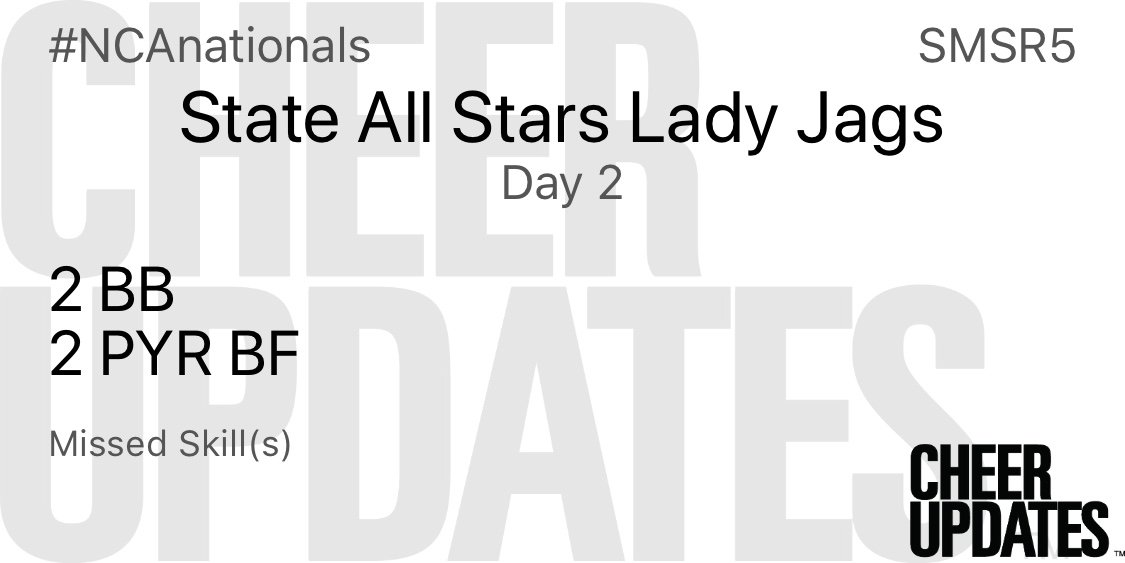 State All Stars Lady Jags SMSR5: 2 BB, 2 PYR BF, 2 RT Omission   #NCAnationals https://t.co/So3Dsk2RMU