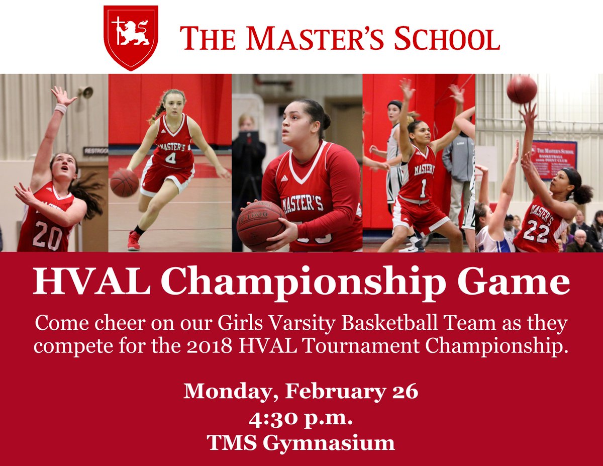 MasterschoolCT's tweet photo. Come cheer on our Girls Varsity Basketball Team as they compete for the 2018 HVAL Tournament Championship Monday, February 26 at 4:30 p.m. in the TMS Gymnasium. Let's pack the gym! Go Lions! https://t.co/9ftrKJetyY