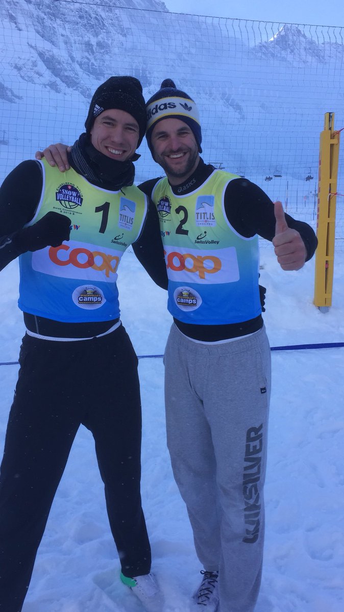 SnowVolleyCH's tweet photo. Happy winners at the first #SnowVolleyball championship in #Switzerland! 🏆🏆👏🙌 https://t.co/YveUBUnkcR