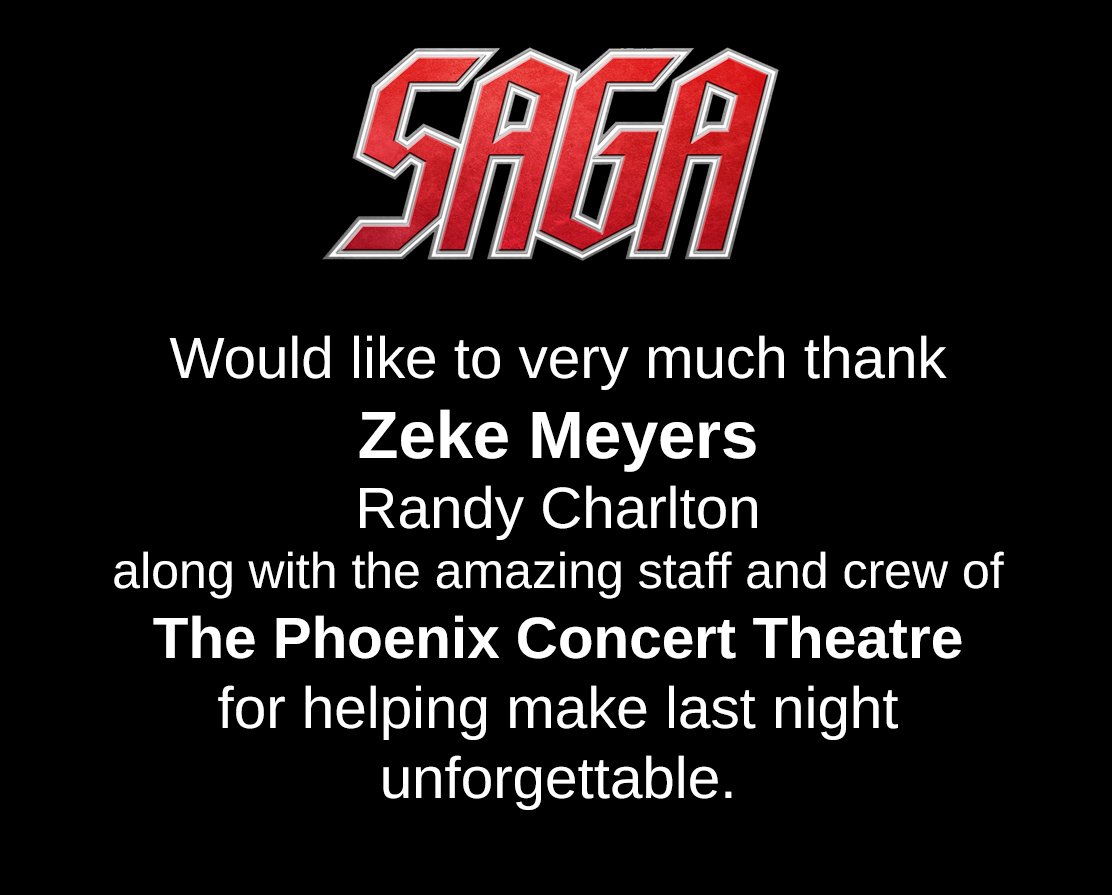 Michael_Sadler's tweet photo. #SAGAFinalChapterTour #SAGA #THANKYOU @thephoenixtdot
For allowing us the opportunity to spend time once again, with our unbelievable SAGA family from all over the world. We greatly appreciate all your support through the years. https://t.co/8TBRtub7BU