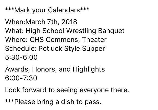 ClintonRKW's tweet photo. March 7th, 2018 Wrestling Banquet 

Details below... https://t.co/xjCV7HpfBM