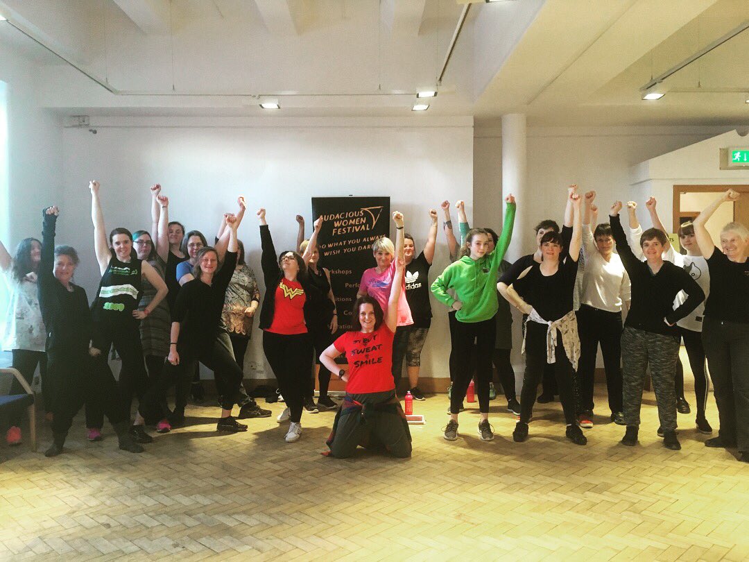 AWfest's tweet photo. Check out these firey poses! Fantastic energy to end the workshops with #WonderWomanDance! Thanks so much @strutsweatsmile 🤩 https://t.co/sFl8B8p5jZ