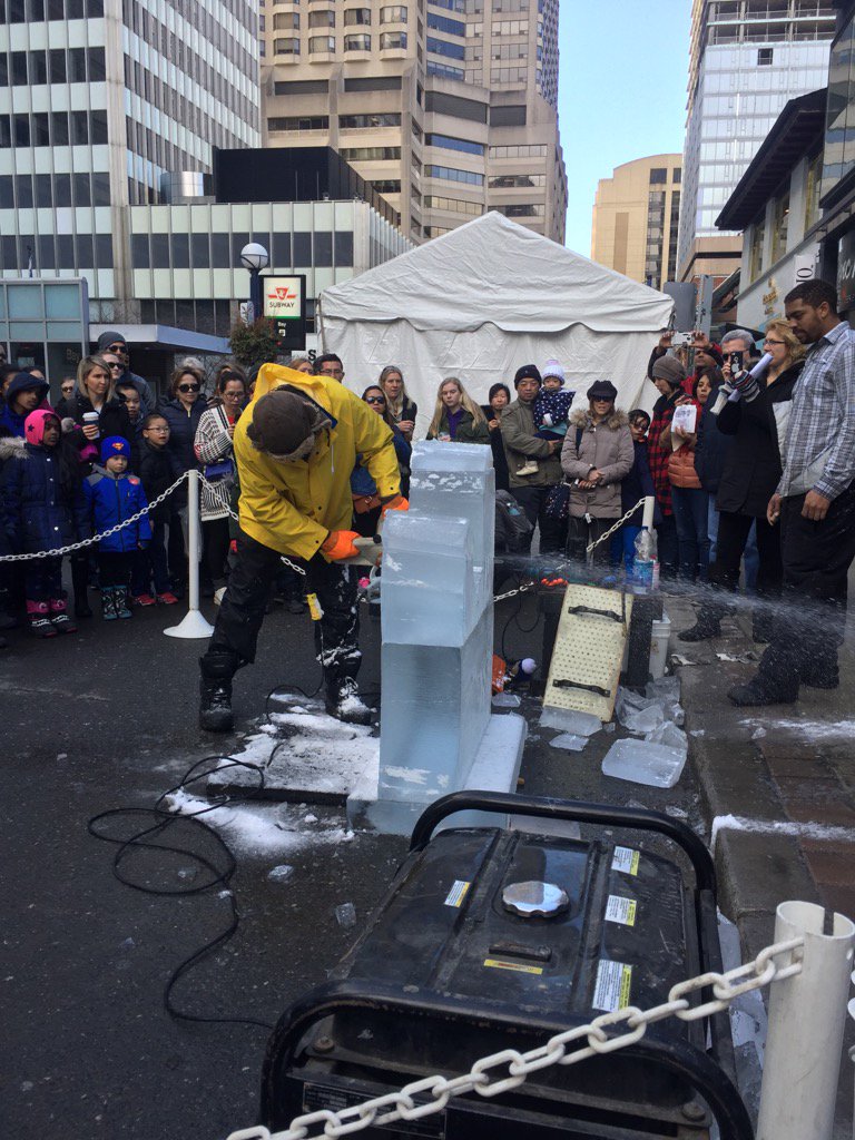 Ice carving demonstration happening now in the Village of Yorkville Park! #Icefest18