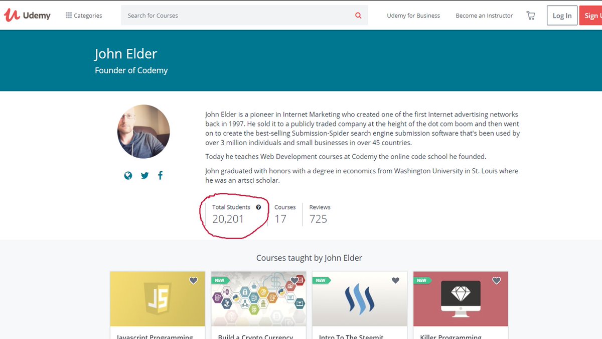Just blew past 20,000 students taking my classes at #udemy! 
#python #rubyonrails #rails #ruby #php #javascript #html #css #Crypto #steemit #code #learntoCode #software #cs #computerprogrammer #coder #hacker #webdevelopment #webprogramming #cryptocurrency

goo.gl/iVDer8