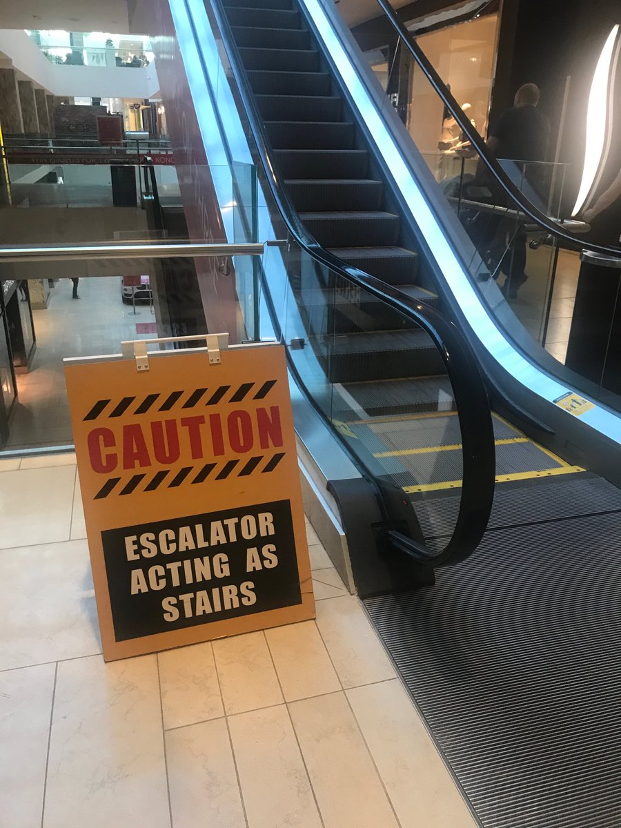 ZoiePalmer's tweet photo. What the hell? Sneaky lights, sneaky escalators “acting” like they’re stairs! I see you escalator, I know exactly what you are! https://t.co/4C1JV1aQ7T
