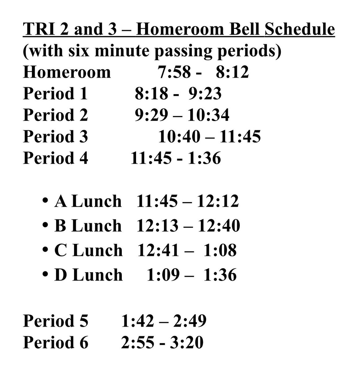 Don't forget, Students who have Senior Seminar 3rd Trimester will meet Monday in the cafeteria 1st and 5th period.

And, Mr. Putman’s Coop, Career Exploration and Cadet Teaching classes will meet Monday in the LGI 4th and 5th period.