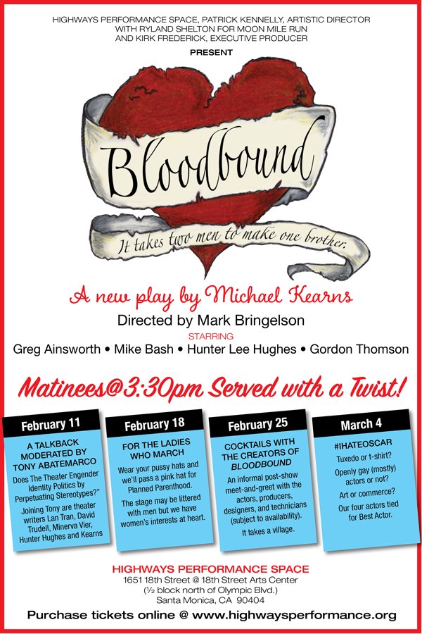 TODAY: 3:30 PM, the penultimate performance of #Bloodbound by Michael Kearns (<a href="/MKLA11/">Michael Kearns</a>) at <a href="/HighwaysPS/">Highways</a>! Mixer afterwards in the lobby.

TIX &amp; DETAILS: highwaysperformance.org/event/michael-…

#LAThtr #performanceart