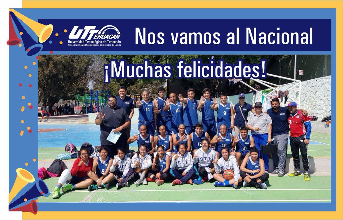TehuacanUTT's tweet photo. ¡Nos vamos al Nacional!
Felicitamos a nuestros Campeones de Básquetbol Femenil y Varonil por ganar el Primer Lugar del Encuentro Regional Deportivo y Cultural Oaxaca 2018. https://t.co/J6Jnp53ZcC