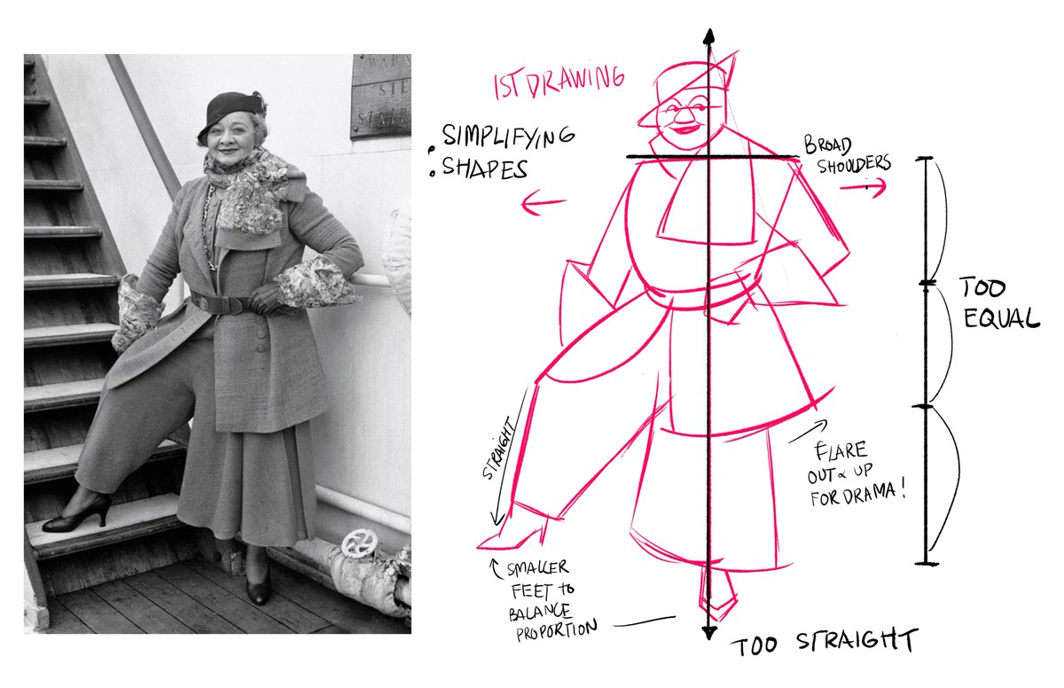 chillustrates's tweet image. Happy Sunday!!✨
Here are a few step-by-step drawing of how I design from reference photo. Basically the 1st step is to analyze and break down the figure into shapes, then exaggerate the pose more with action lines, and finally play around with proportions.
Hope this is helpful!