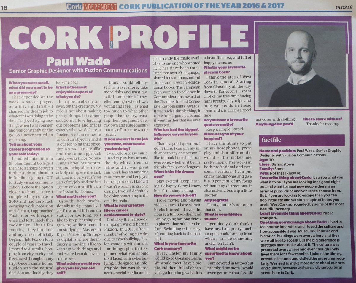 DouglasSt_CCFET's tweet photo. #soproud #success of our #CartoonAnimation graduate Paul Wade Senior Graphic Designer @FuzionComms @GregCantyFuzion Great article #CorkProfile @corkindo #Cork #CorkCity #FE #FurtherEducation #Training @CorkETB https://t.co/AFkYHm1JCp