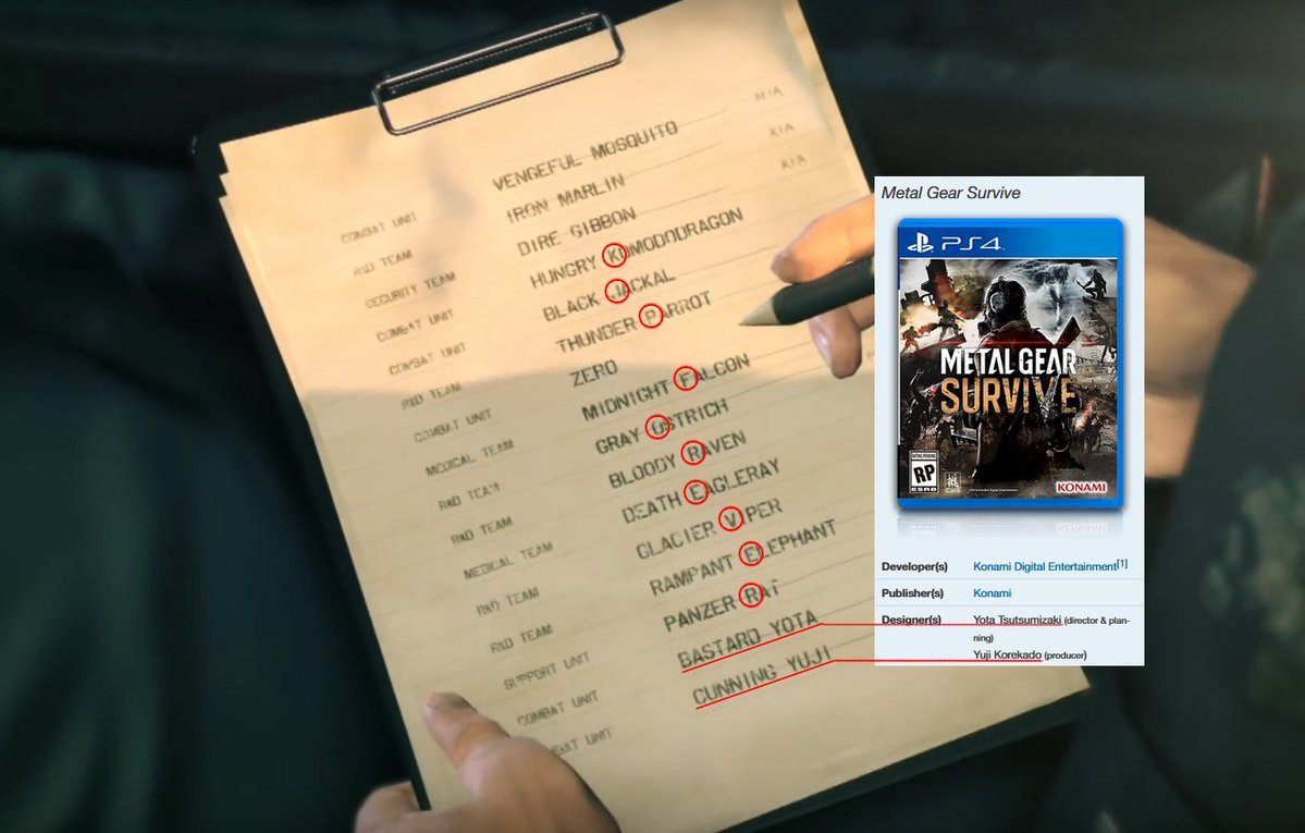 rafa00fernandes's tweet photo. Peguei no Reddit: Metal Gear Survive tem mensagem escondida da equipe.
"KJP Forever" 
*KJP seria KoJima Productions
E abaixo, os nomes do diretor e do produtor acompanhados de xingamentos. Que coisa incrível https://t.co/PGwZW96dNZ