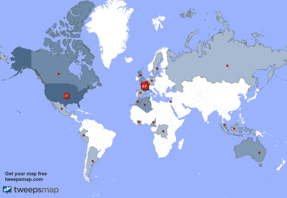 httxpsw's tweet photo. My followers live in France (55%), USA(21%)... Get your free map: https://t.co/WYXIjHw6jo https://t.co/7jCuRElgkZ