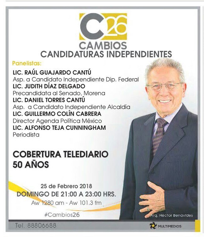 Miss_garcia_r's tweet photo. @Arq_Benavides Yo estoy contenta que haya invitado a @Judith_Diaz es la mejor opción y aportación de esa mesa. 👏👏👏 #JudithDíaz #JuntosHaremosHistoria #SenadoNuevoLeón #Elecciones2018 #ProgramaCambios #Multimedios50 https://t.co/3zCo9YCH1j