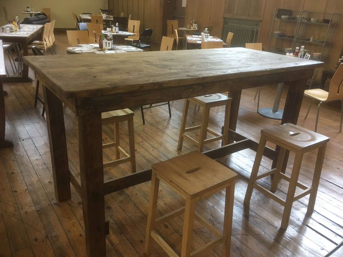 pallet_earth's tweet image. This high-top table 2 metres long and handmade using #reclaimedwood , now open to offers due to our client relocating. Great for #cafés #restaurants #bars . Stools can be made to match if required. Very limited time offer!  #cafetable #bartable #HandmadeHour