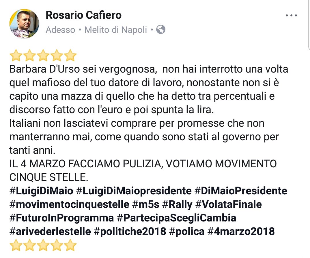 CafieroRosario's tweet photo. @luigidimaio 4 MARZO FACCIAMO PULIZIA, VOTIAMO MOVIMENTO CINQUE STELLE
#LuigiDiMaio #LuigiDiMaiopresidente #DiMaioPresidente #movimentocinquestelle #m5s #Rally #VolataFinale #FuturoInProgramma #PartecipaScegliCambia #arivederlestelle #politiche2018 #polica #4marzo2018 #Pomeriggio5 #DiBattista https://t.co/Oqr4K7YVrs