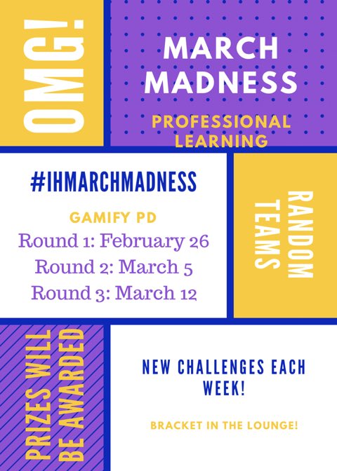heathercalvert's tweet photo. March Madness PD challenge starts tomorrow!
Follow our journey at #IHMarchMadness and to see how we #gamifyPD! #principalsinaction #LEADlap #EduGladiators #bendinged https://t.co/BOZ6YqioFT