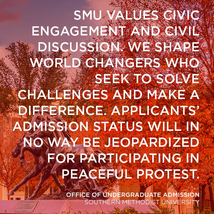 SMUAdmission's tweet photo. A message from the Office of Undergraduate Admission at SMU: https://t.co/0gRUIuY8QM