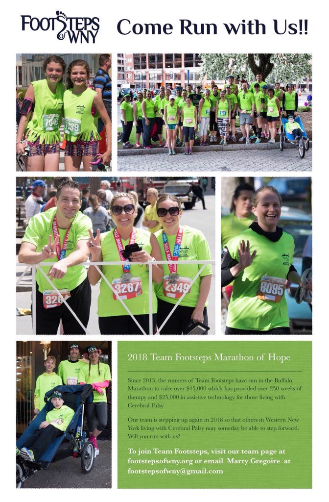 footstepsofwny's tweet photo. If you're running the @BuffaloMarathon, join our team &amp; dedicate your steps to those living with Cerebral Palsy! https://t.co/LwiiBRnhMO