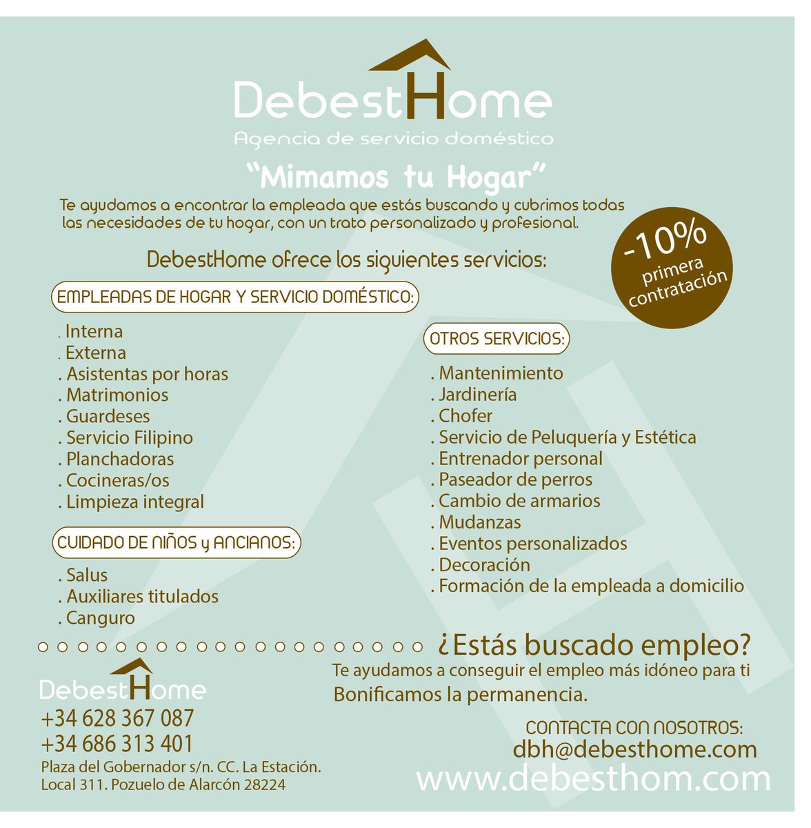 ¿Estás buscando servicio doméstico? Te ayudamos a encontrar el empleado/a más idóneo para tu hogar. ¿Estás buscando empleo? Te ayudamos a encontrarlo.  CONTACTA CON NOSOTROS . Prestamos nuestros servicios a nivel nacional @debesthome #agenciadeserviciosparaelhogar