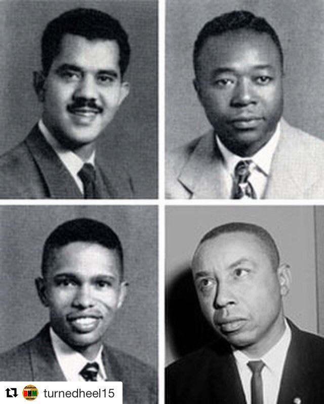 unc_bsm's tweet image. In 1951, Kenneth Lee, Floyd McKissick Sr., Floyd Lassiter and Harvey Beech were the #FirstBlack students to be admitted to UNC. Studying in the School of Law, Beech (top left) was the first to walk out with a degree in 1952.