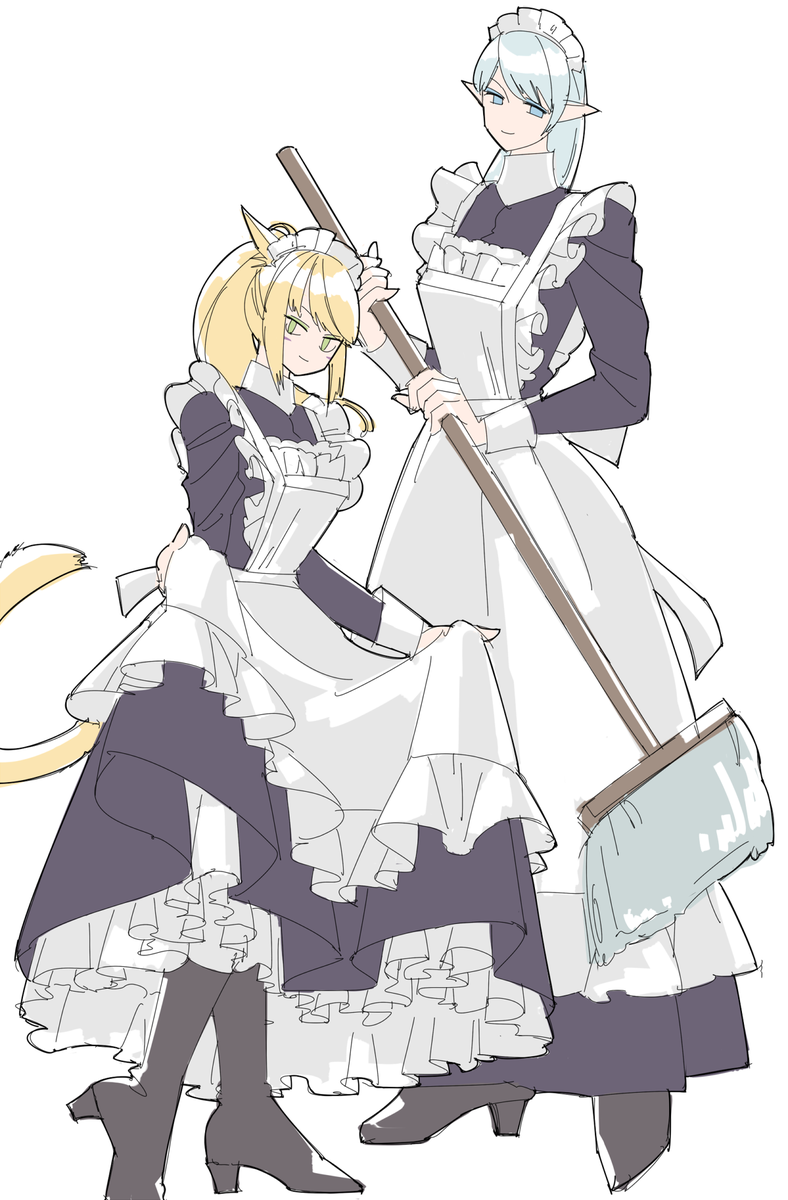 animal ears multiple girls maid 2girls apron blonde hair maid headdress  illustration images