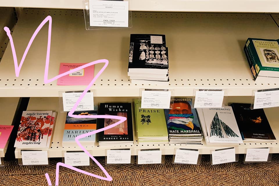 exitlessblue's tweet photo. My book in the @WoosterEdu bookstore for Professor Dan Bourne's Advanced Poetry class! #poetry #tenderling #woosteralumni #amwriting #poetsoftwitter #gurlesque #magic #fairytale https://t.co/iU6moBmUWK